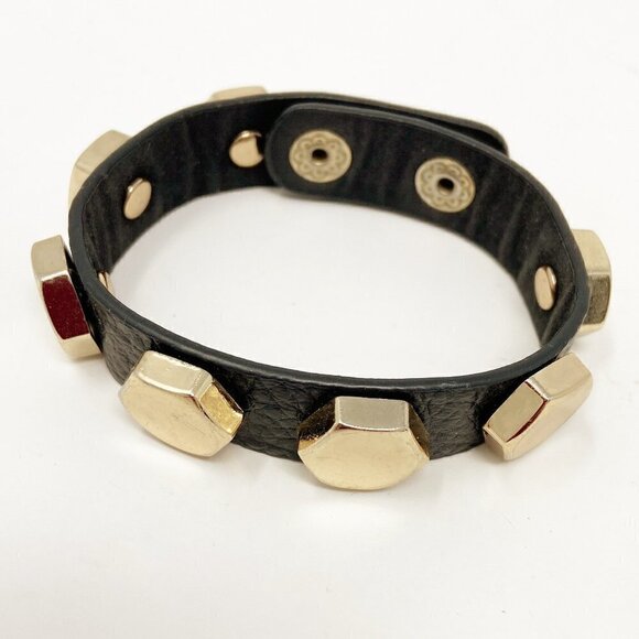 Cara New York Jewelry - CARA NY | Gold Studded Black Leather Cuff
